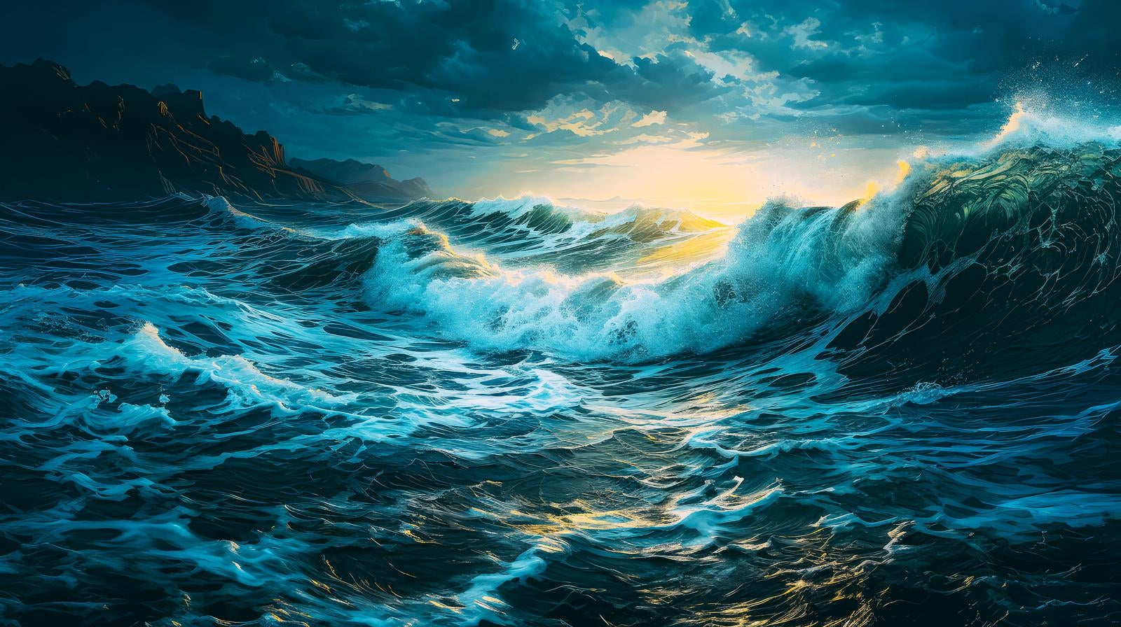 「荒れ狂う嵐と波の壮絶な様子」の写真
