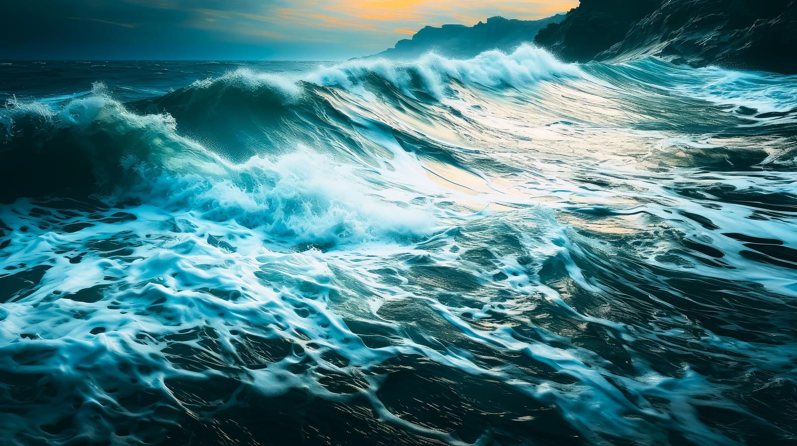 「荒れ狂う自然の嵐と波」の写真