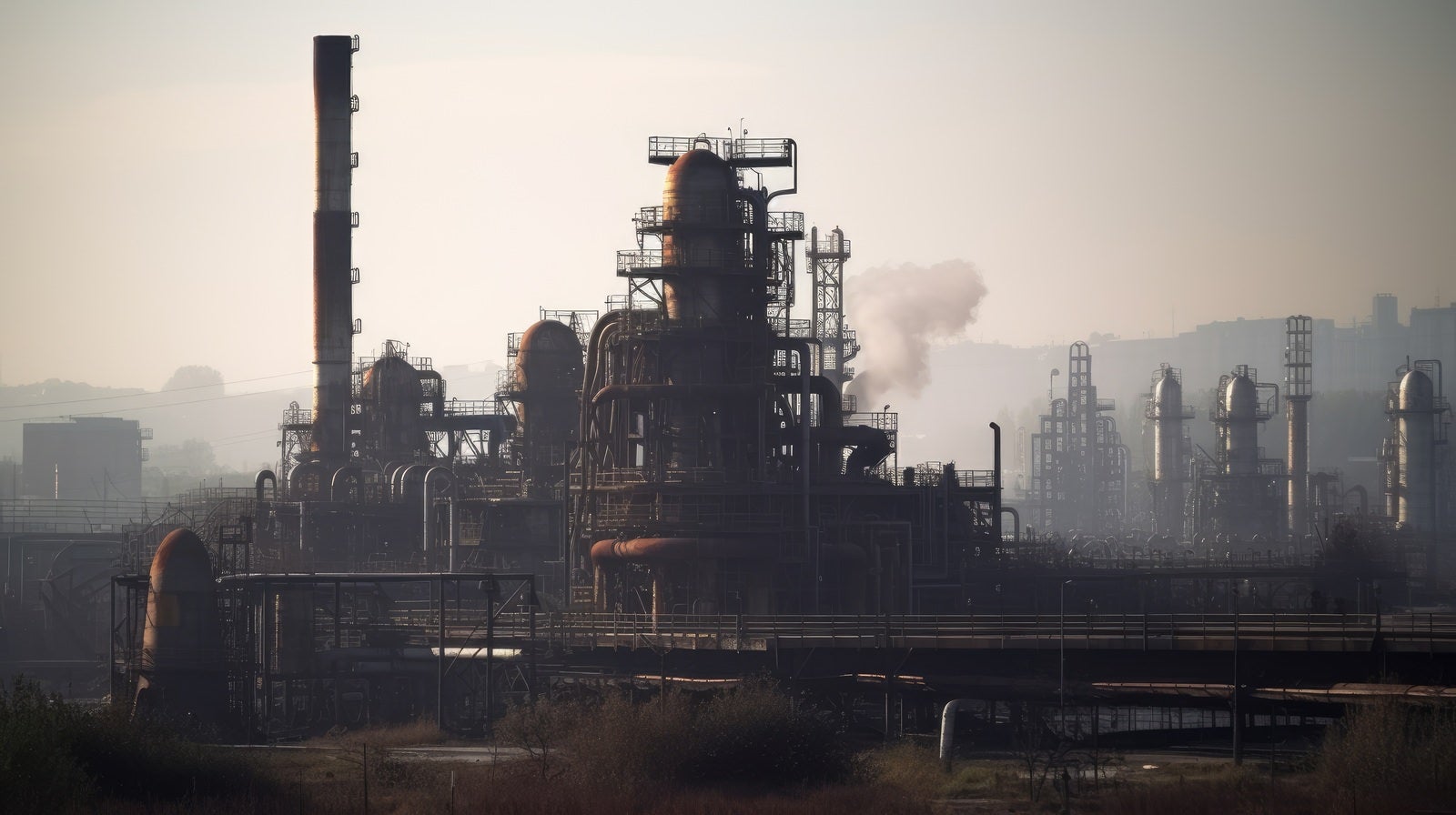 「排ガスで遠くが霞む程の工場」の写真