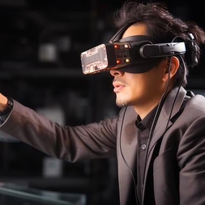 VRを装着するビジネスマンの写真
