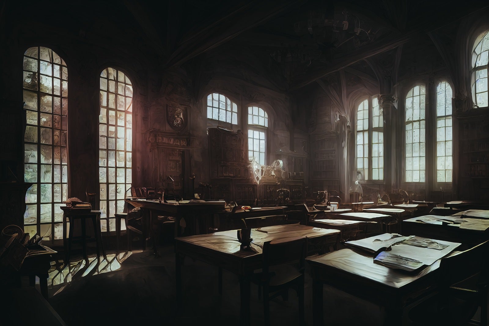 「静寂な木造の教室」の写真