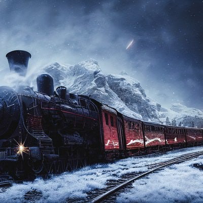 吹雪の中を進む機関車の写真