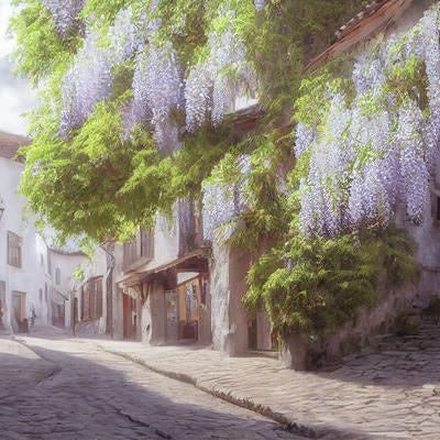 藤が咲く街並みの写真