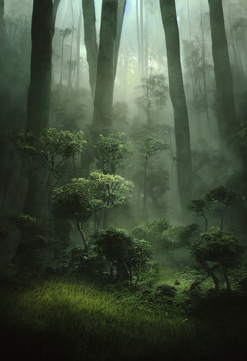 霧に飲み込まれた森の写真