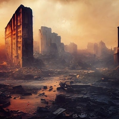 荒廃した瓦礫の市街地の写真