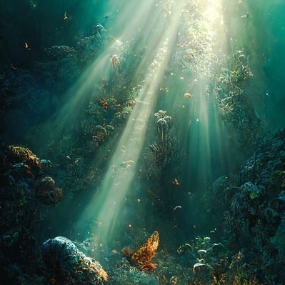 海底に伸びる光の写真