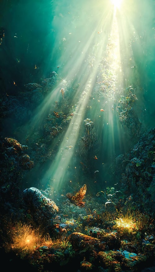 海底に伸びる光の写真