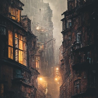 雨が止まない街の写真