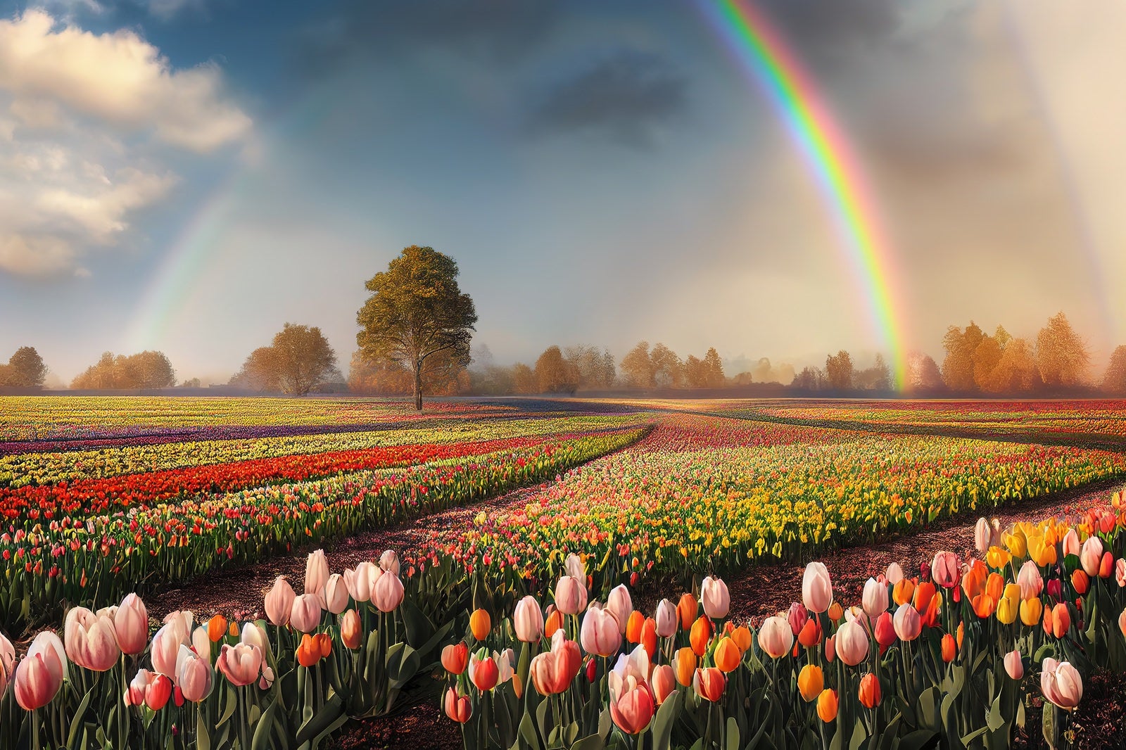 「虹がかかるチューリップフェア」の写真