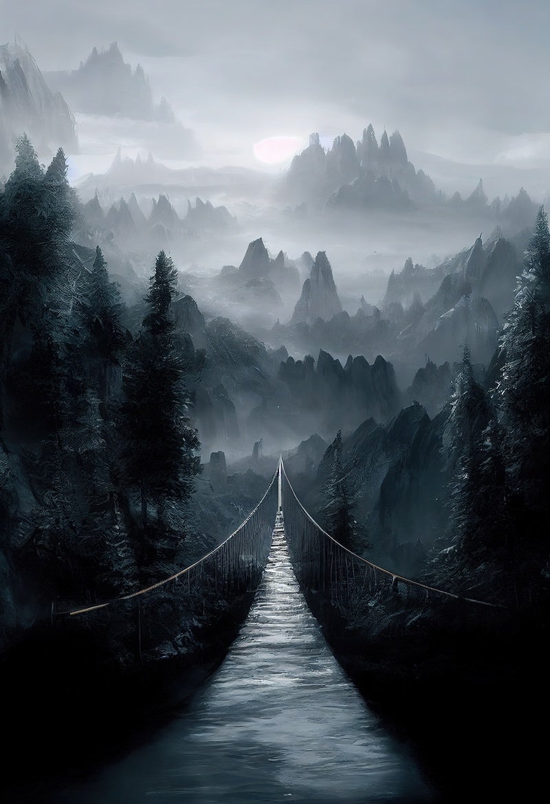 「森深くに続く吊り橋」の写真