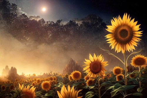 夜空と向日葵の写真