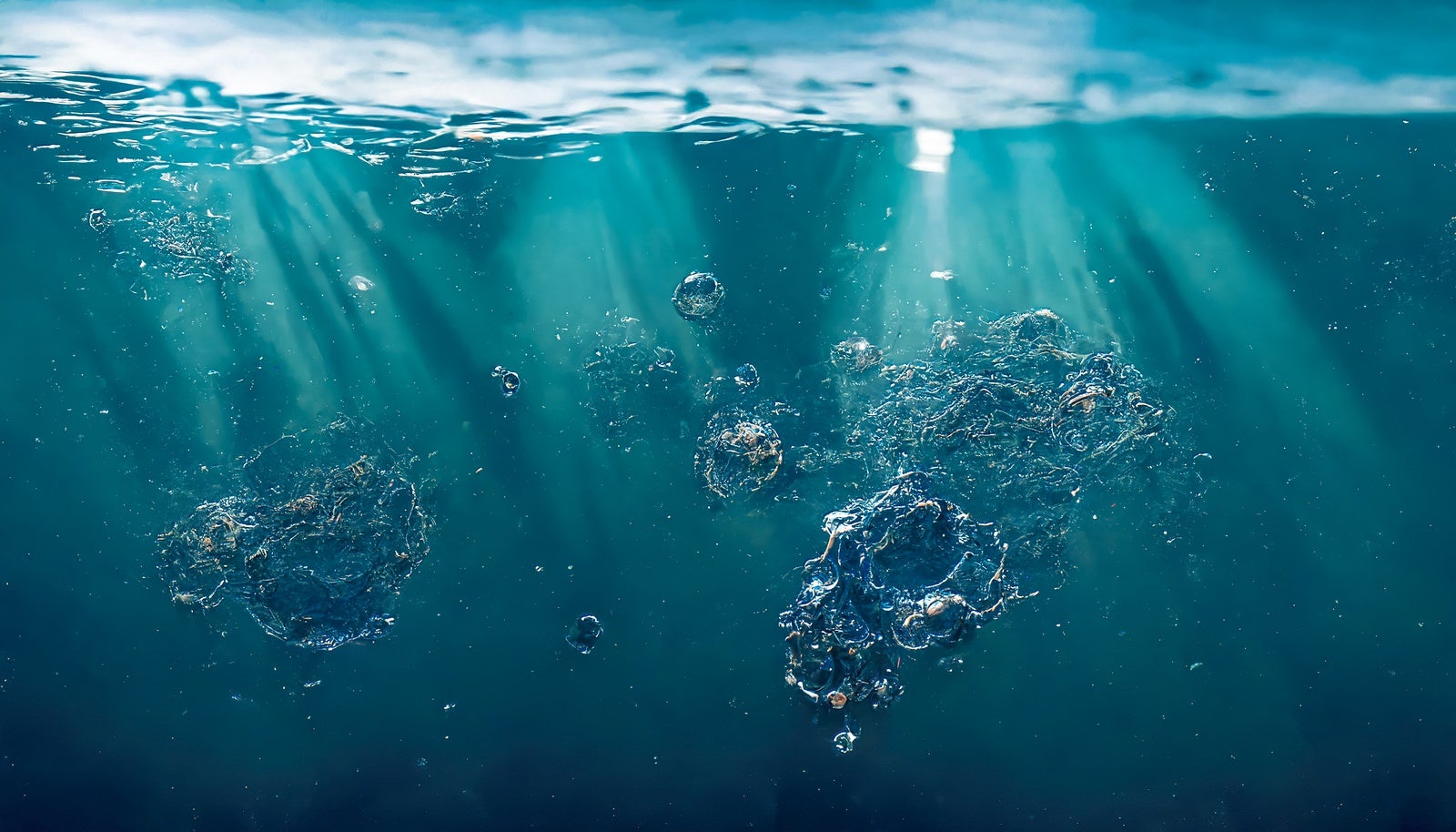 「ゴポゴポ気泡が浮かぶ水面」の写真