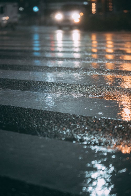 雨に濡れた横断歩道の写真