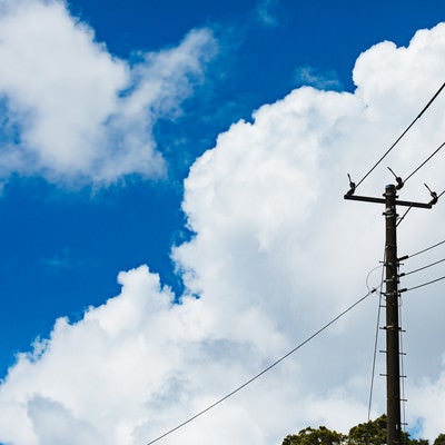晴天と積乱雲と電柱の写真