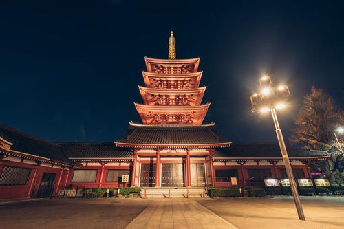 浅草五重の塔の夜景 の写真