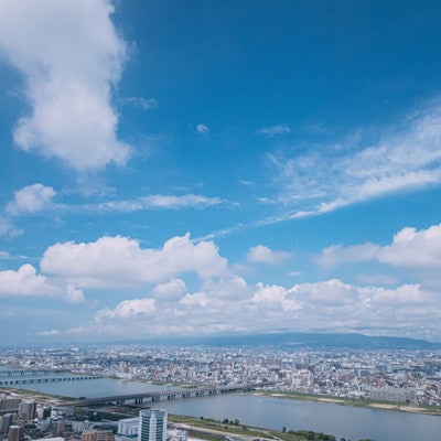 大阪を流れる淀川と青空の写真