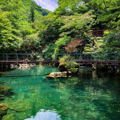 エメラルドグリーンの水をたたえる白竜湖の一角の素材