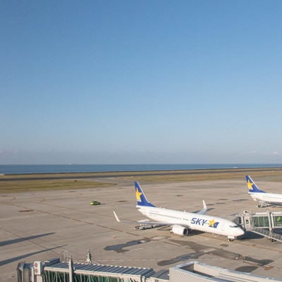 関西空港に並ぶ飛行機の写真