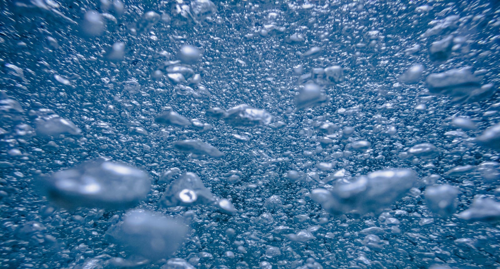 「水中に浮かぶ無数の泡」の写真