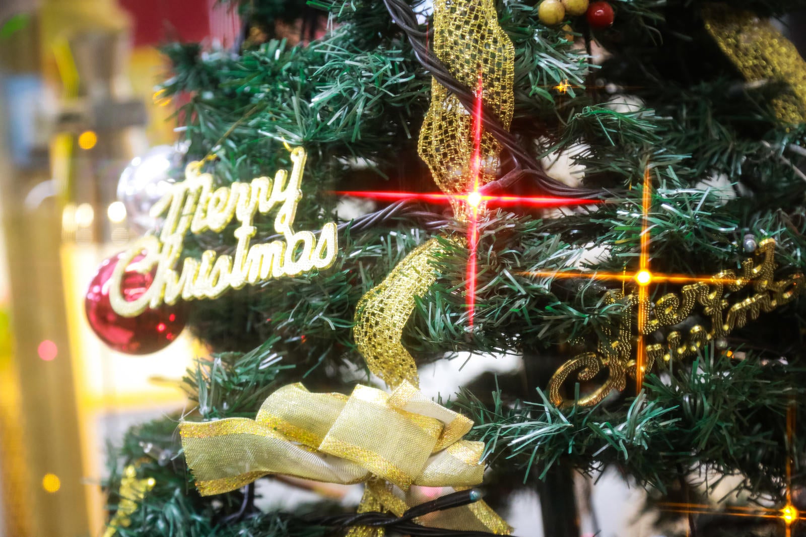 「Merry Christmas と書かれたツリー」の写真