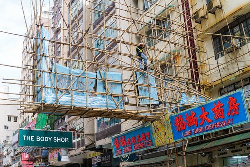 香港の建築工事の足場の写真