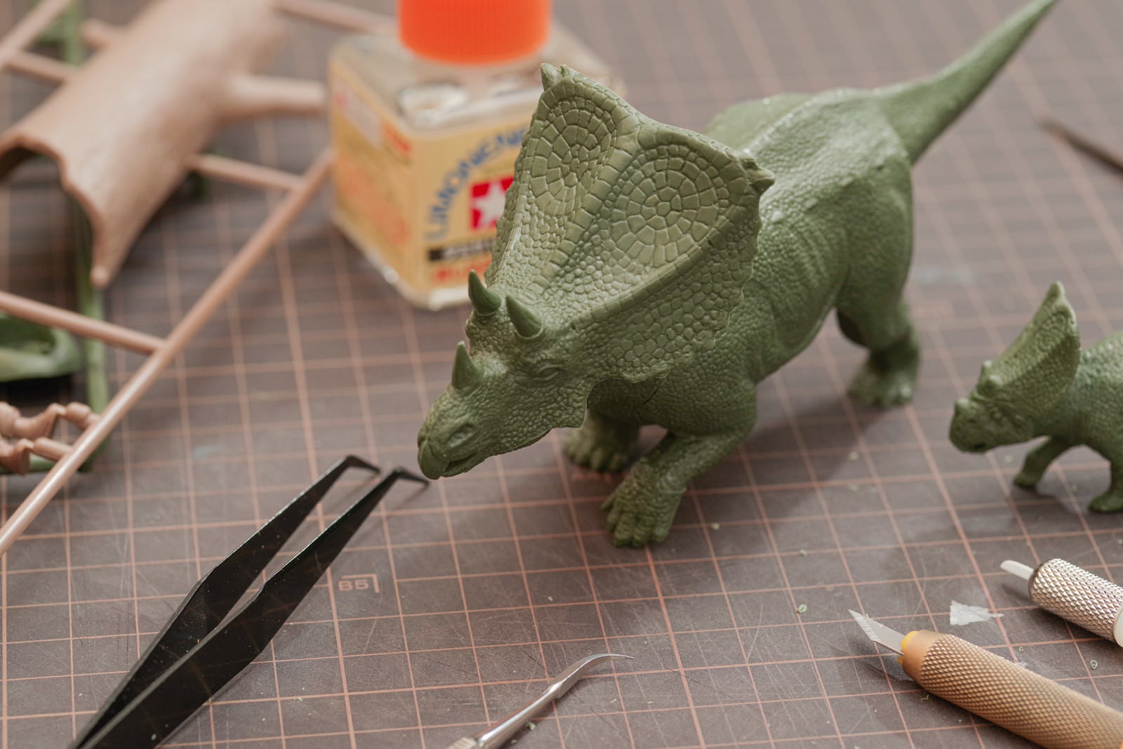 「恐竜のプラモデルを工作」の写真