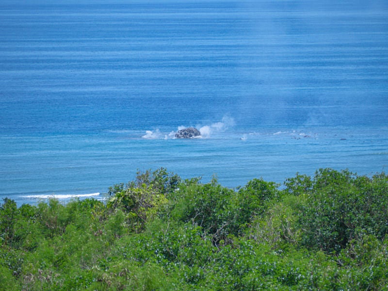 翁浜沖の海上に見える黒い噴煙の写真