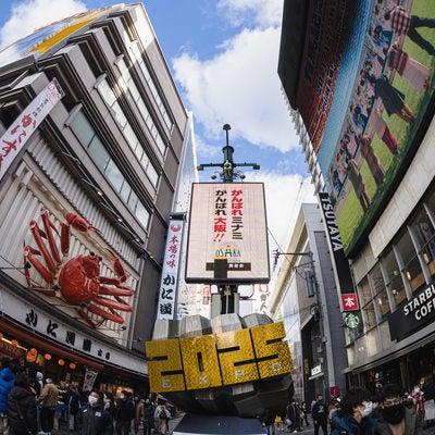 戎橋筋商店街のがんばれ大阪の看板の写真