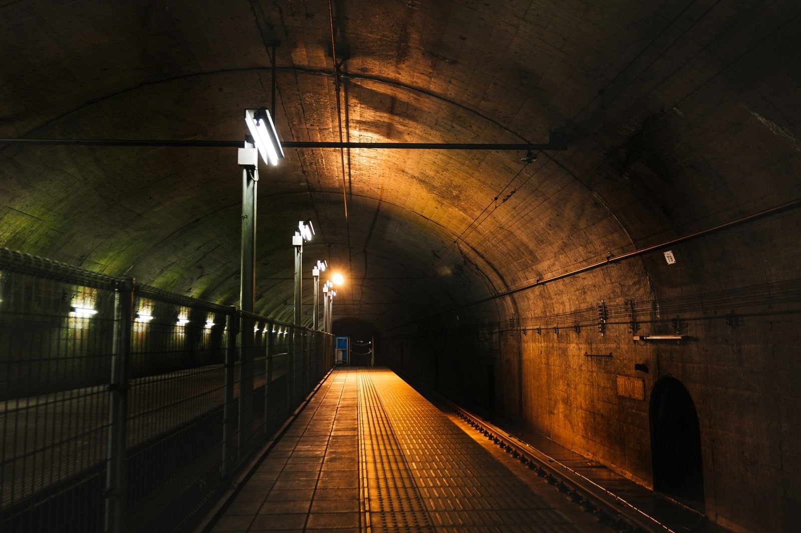 「日本一のモグラ駅（土合駅）の地下ホーム」の写真