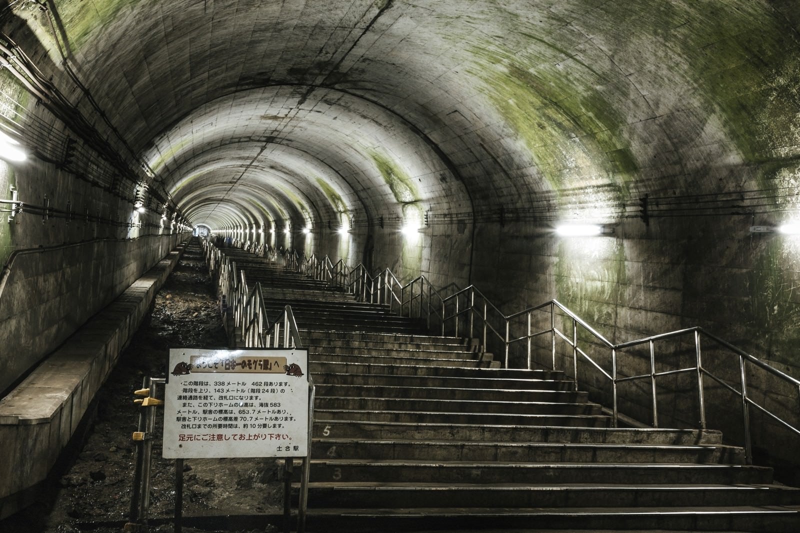 「一直線に伸びる462段の階段（土合駅）」の写真