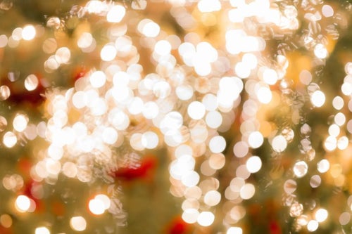 クリスマスツリーのライトアップ（ボケ）の写真
