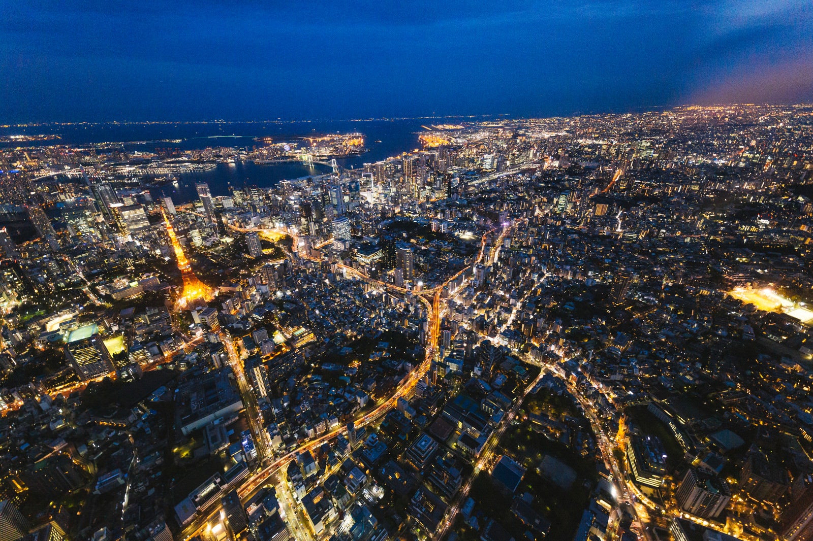「東京タワー上空と都市景観（夜景）」の写真