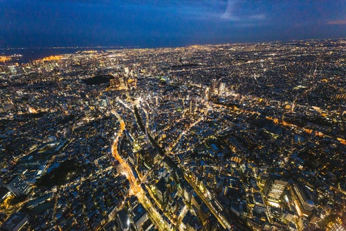 東京都心の夜景（ヘリコプターから空撮）の写真