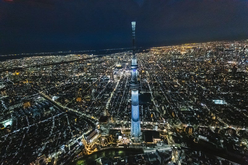 東京スカイツリーと同じ高さ（上空）から夜景撮影の写真
