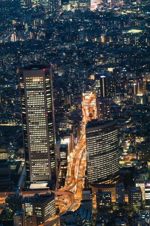 ヘリ遊覧の都市夜景の写真