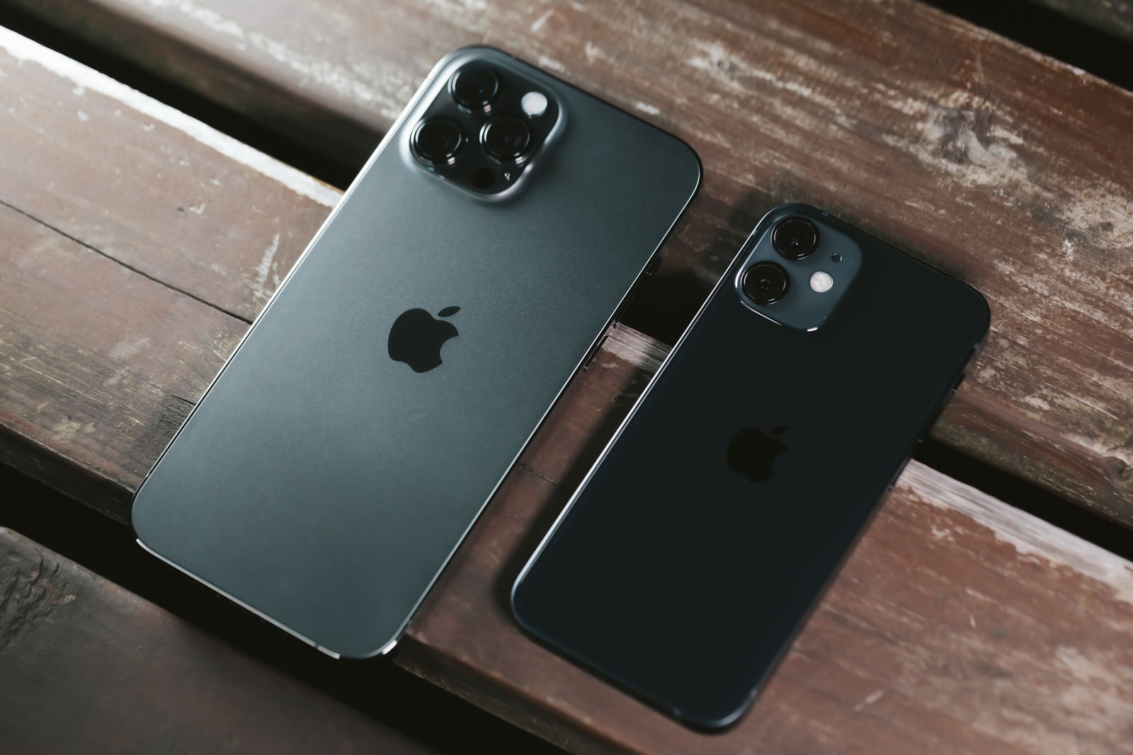 「iPhone 12 Pro Max と iPhone 12 mini の大きさ」の写真