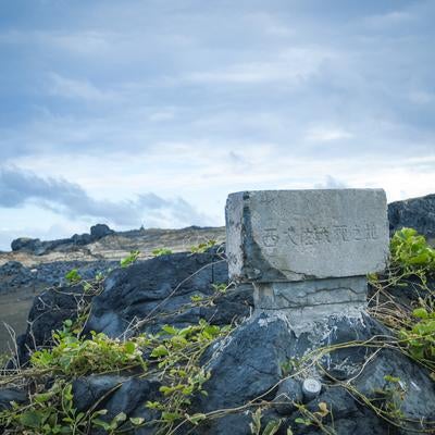 背後の丘の上に小さく見えるもう一つの西大佐の碑と西大佐戦死の碑の写真