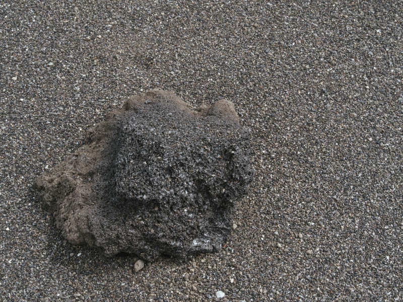 翁浜に打ち上げられた1000年ぶりに噴出したとされるマグマが急速に冷やされて固まった岩塊の写真