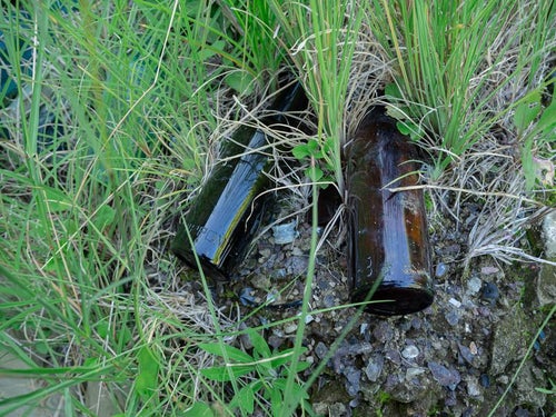 給水部壕口に残る「NIPPON」と文字が残る空き瓶の写真