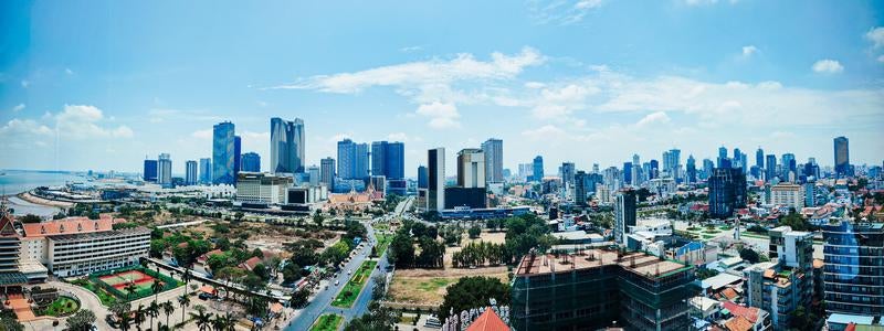 カンボジアの首都「プノンペン（Phnom Penh）」のパノラマの写真