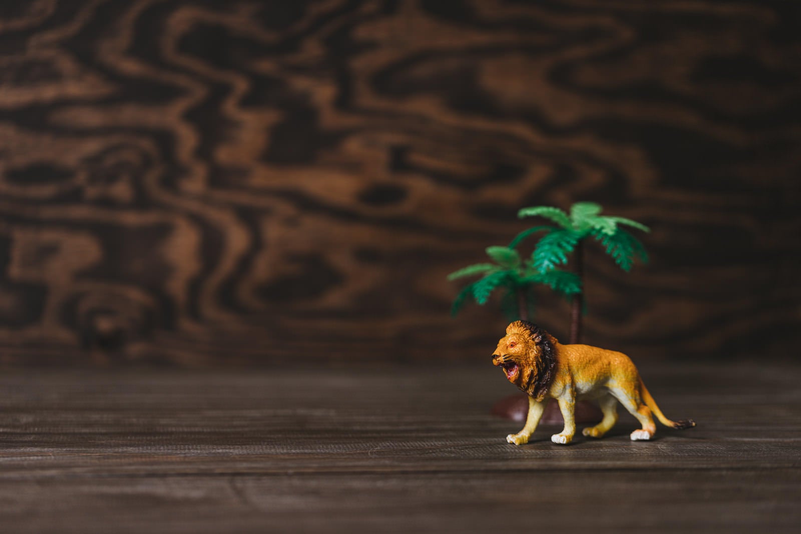「ライオンとヤシの木の置物ガオー」の写真