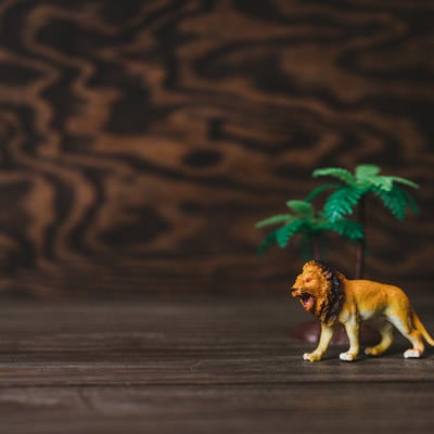 ライオンとヤシの木の置物ガオーの写真