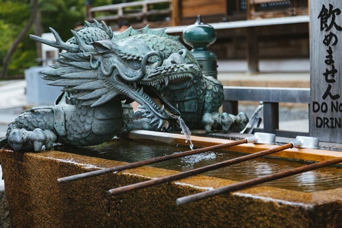 京都・清水寺梟の手水鉢の写真