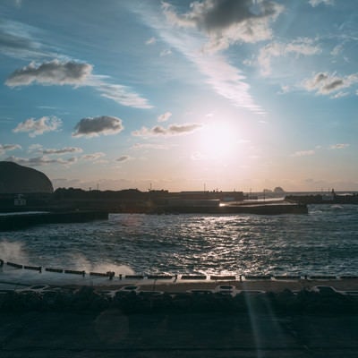 神津島湾の波が高い日の写真