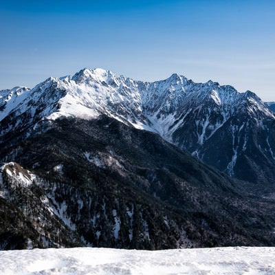 春なお雪深い穂高連峰の写真