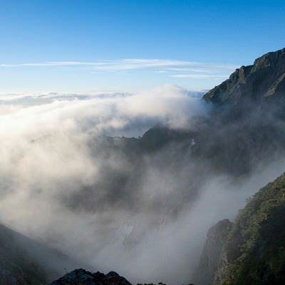 山に流れ込む雲海の写真
