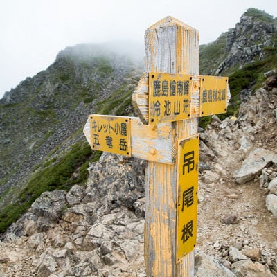登山道で見つけた指導標（キレット小屋）の写真
