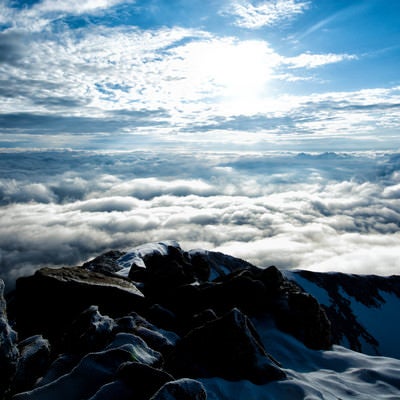 山頂から眼下に広がる雲海の写真