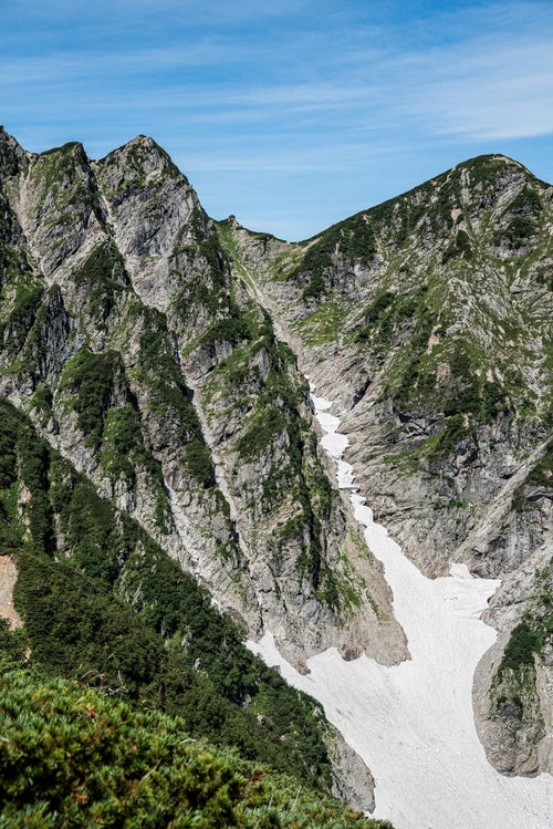 2峰横の雪渓の写真
