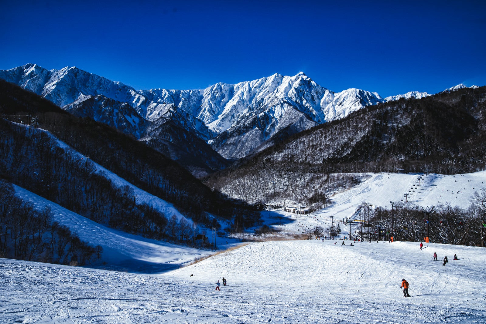 山岳美を楽しめるゲレンデ（鹿島槍スキー場）の無料写真素材